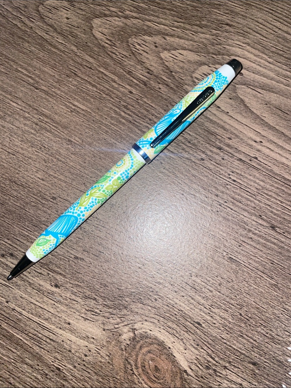 Floral Blue-Green CROSS Ballpoint Pen with Clip